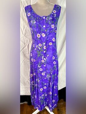 Vintage 90s Bedford Fair Lifestyles Purple Floral Gathered Dress, Size LP